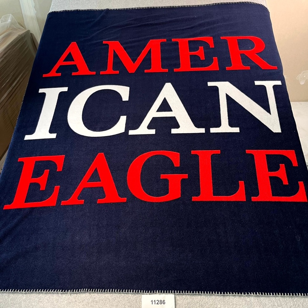 American Eagle Outfitters Fleece Throw Blanket One Size Navy Embroidered Logo